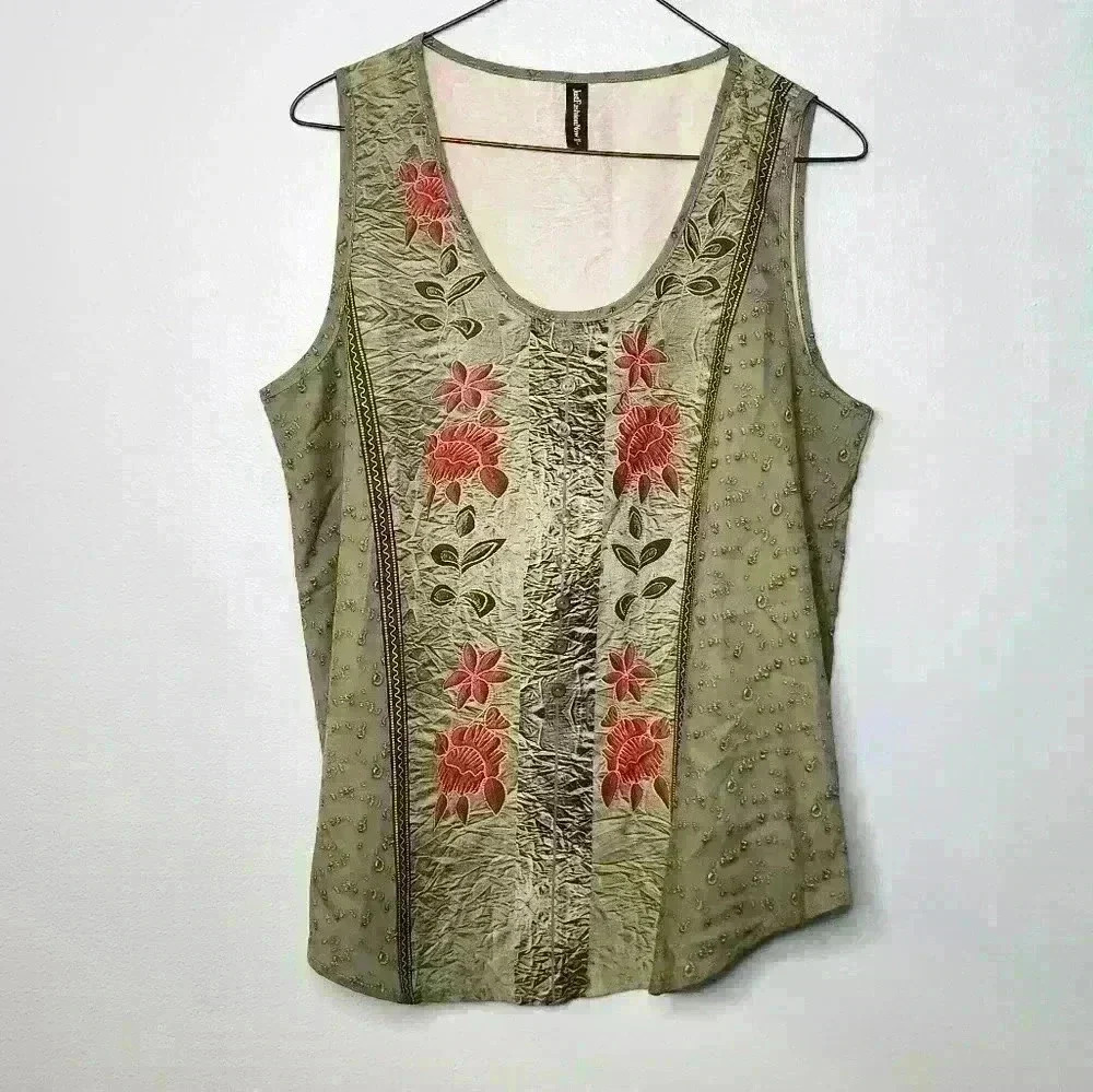 JustFashionNow women's sleeveless, green, rayon/polyester light weight tank sz L